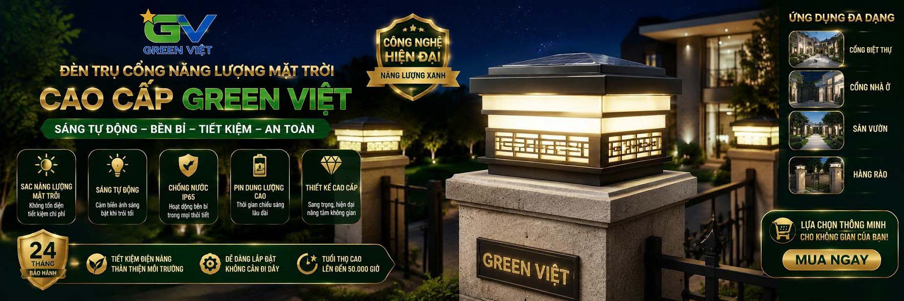 Đèn Trụ Cổng Năng Lượng Mặt Trời