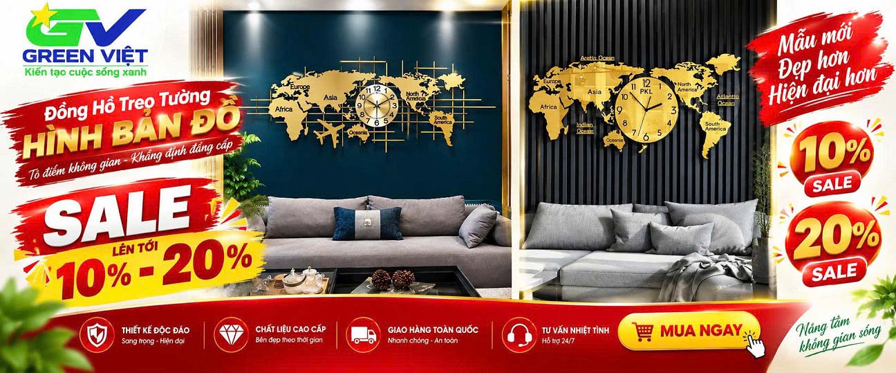 Đồng Hồ Treo Tường Hình Bản Đồ