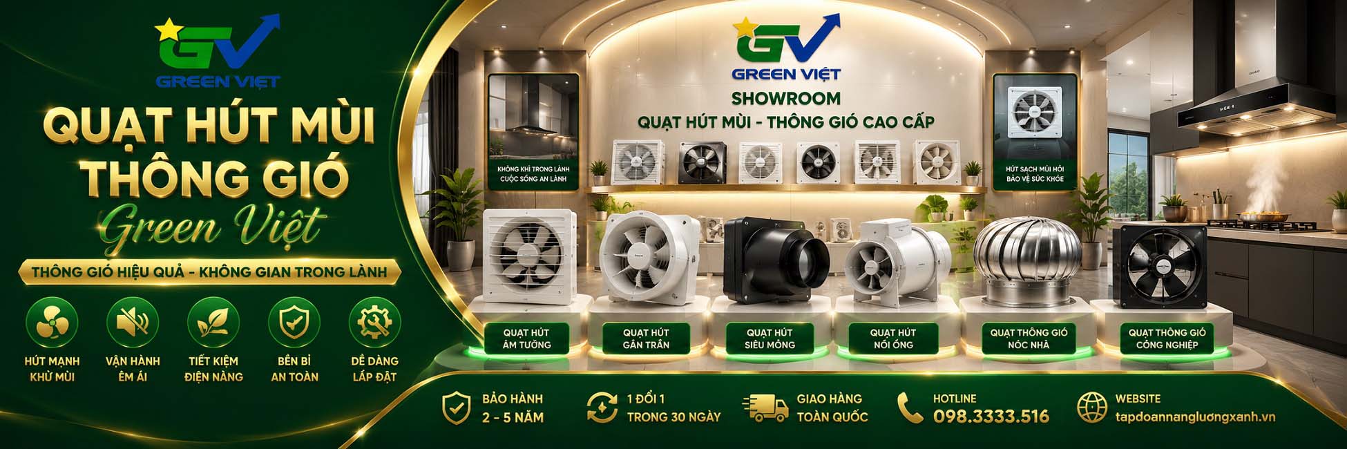 Quạt Hút Thông Gió Hiện Đại Green Việt