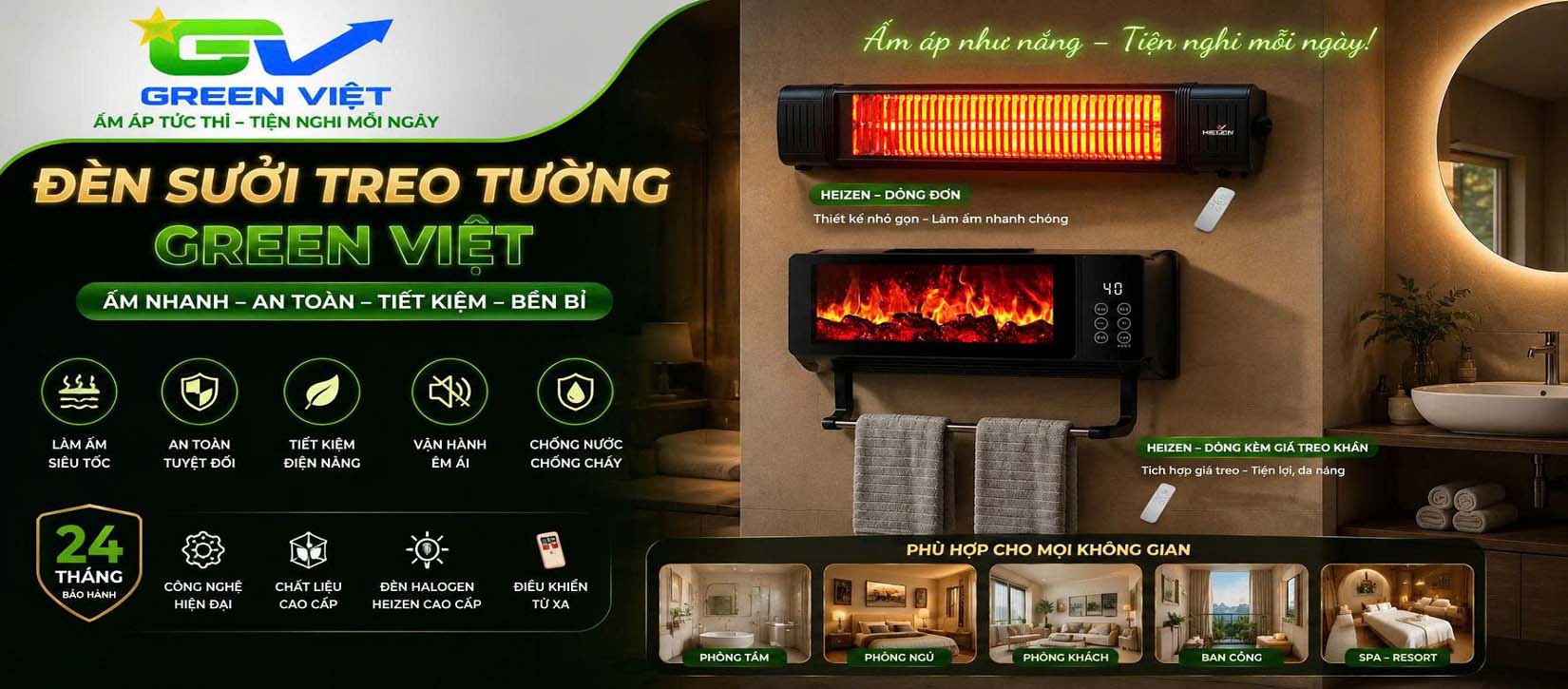 Sưởi Treo Tường Cao Cấp Green Việt