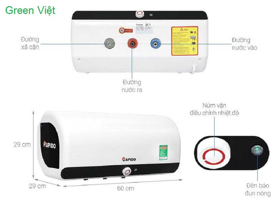 Bình nóng lạnh Rapido 20 lít 2500W HE 20L
