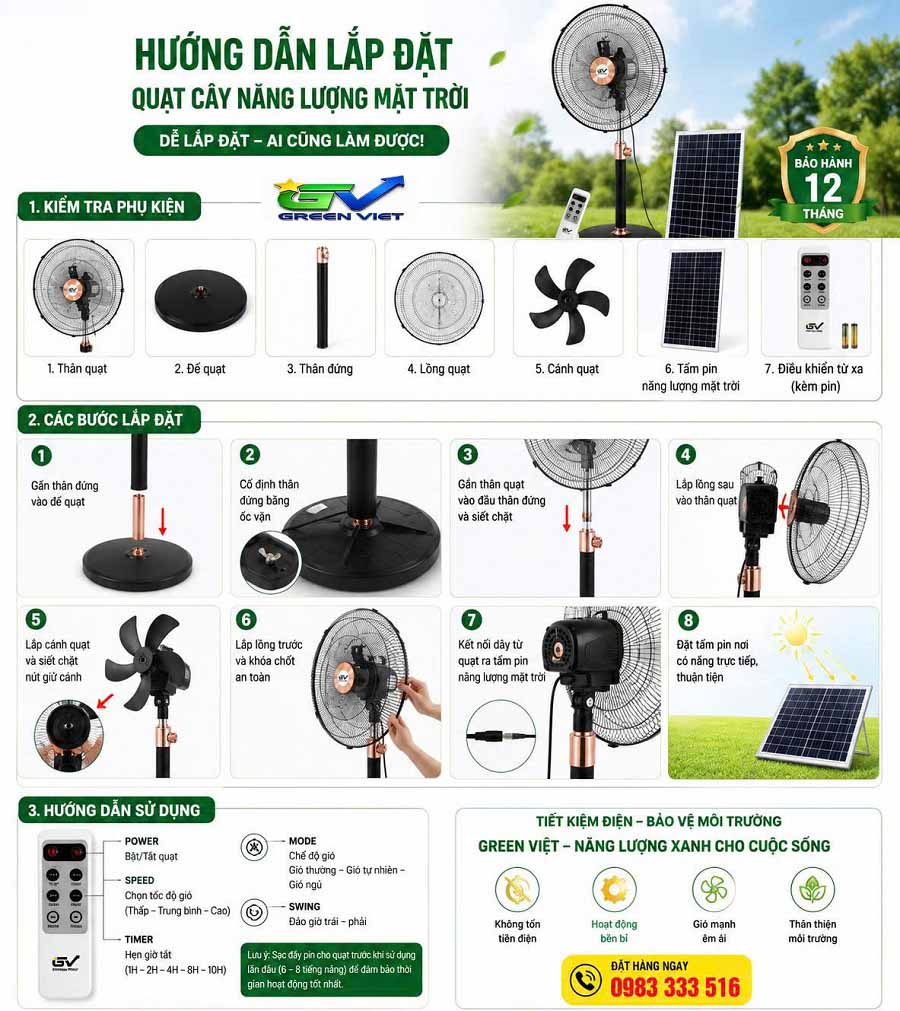 Cách Lắp Quạt Năng Lượng Mặt Trời