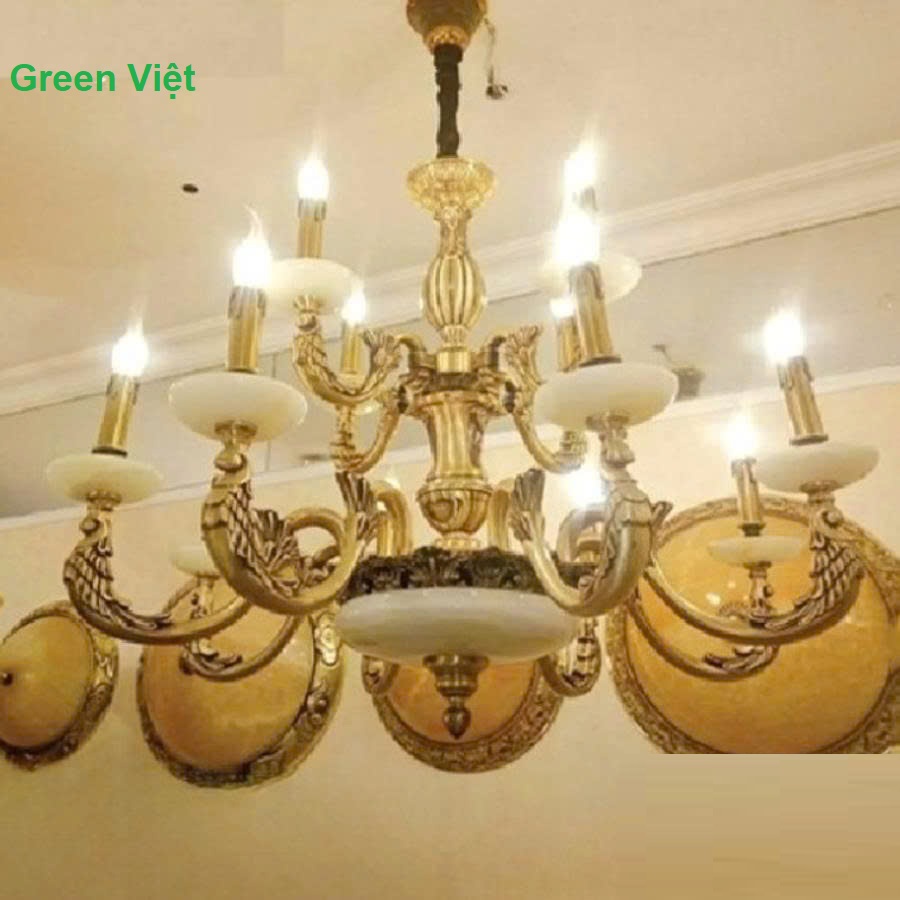 Đèn Chùm Đồng Pha Lê 12 Tay DCPL06 Nội Thất Gỗ