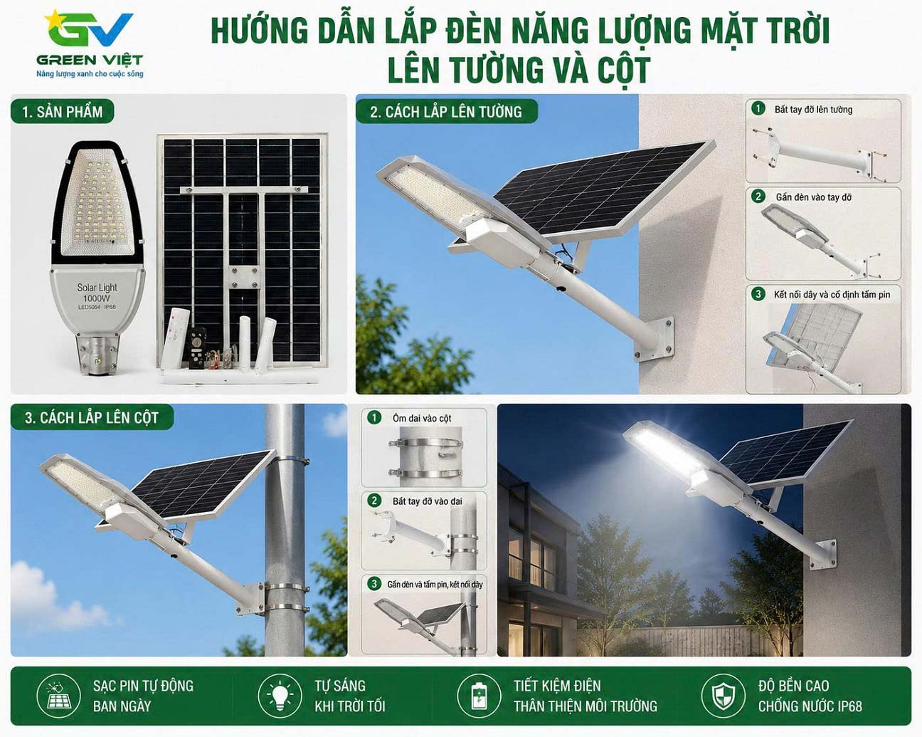 Đèn Đường Năng Lượng Mặt Trời 1000W G-ZL1000 Cao Cấp