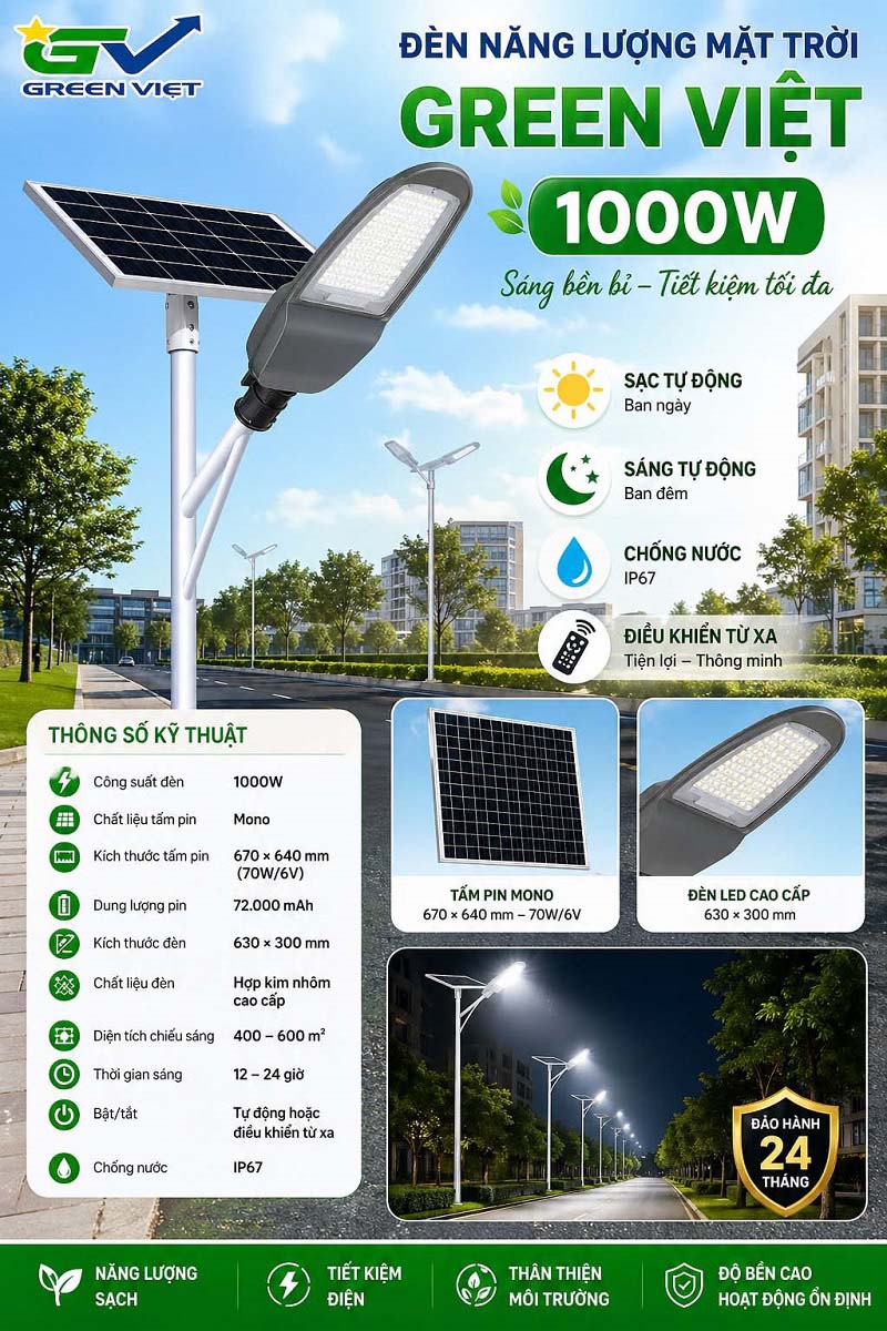 Đèn Đường Năng Lượng Mặt Trời 1000W Z1000 Cao Cấp
