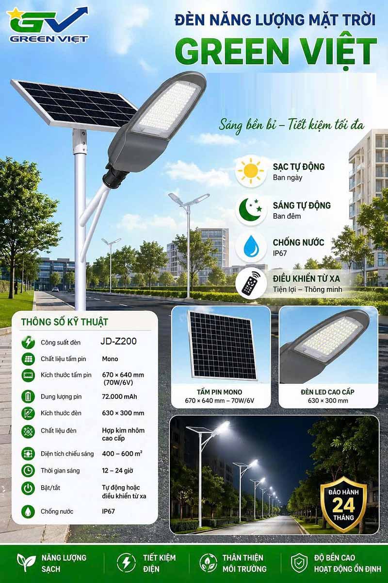 Đèn đường năng lượng mặt trời Jindian 200W JD-Z200