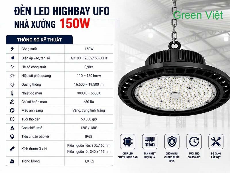 Đèn Led Nhà Xưởng High Bay UFO 150W