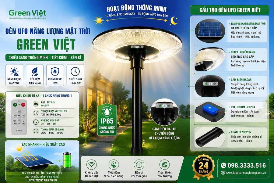 Đèn Năng Lượng Mặt Trời 1000W DSV-1000 Ánh Sáng Vàng Lắp Sân Vườn