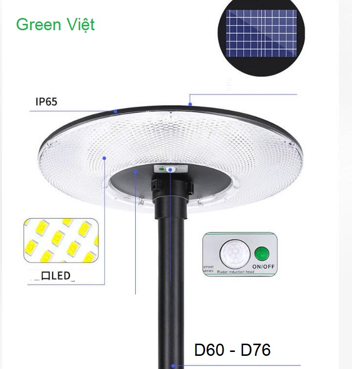 Đèn Năng Lượng Mặt Trời 1000W DSV-1000 Ánh Sáng Vàng Lắp Sân Vườn