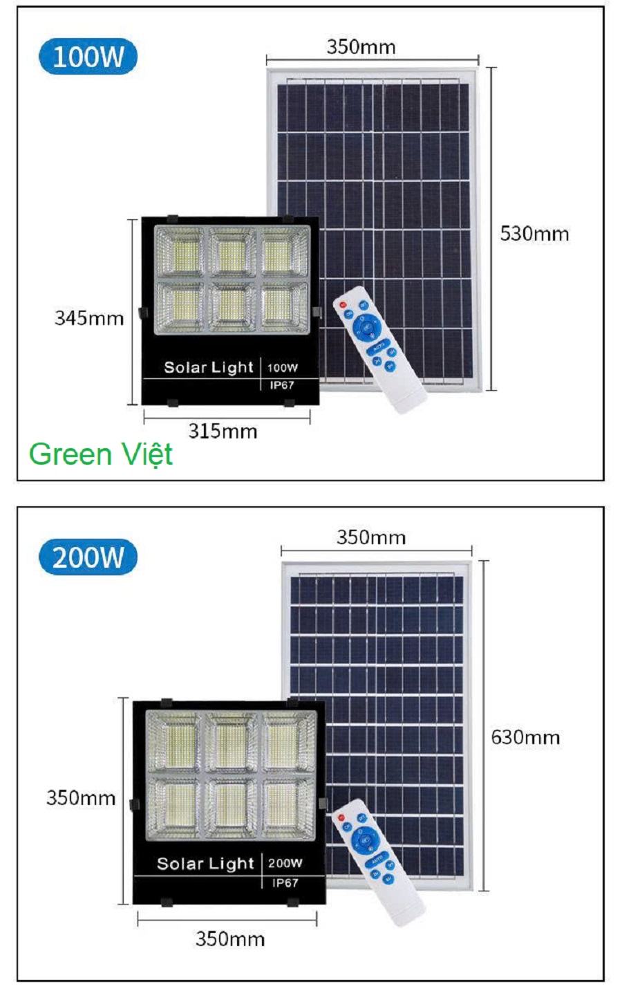 Đèn năng lượng mặt trời 100w 100-6k 6 Khoang