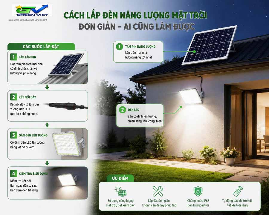 Đèn Pha Năng Lượng Mặt Trời 100w PNLM100 Vỏ Nhôm