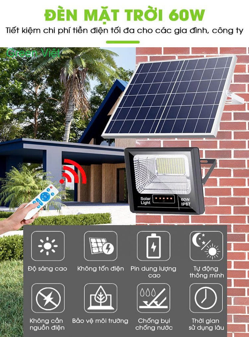 Đèn Năng Lượng Mặt Trời GV2-200W Lắp trong hoặc Ngoài Nhà