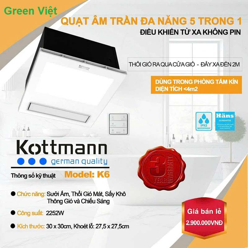 Đèn Sưởi Âm Trần Kottmann K6 5 Chức Năng Trong 1