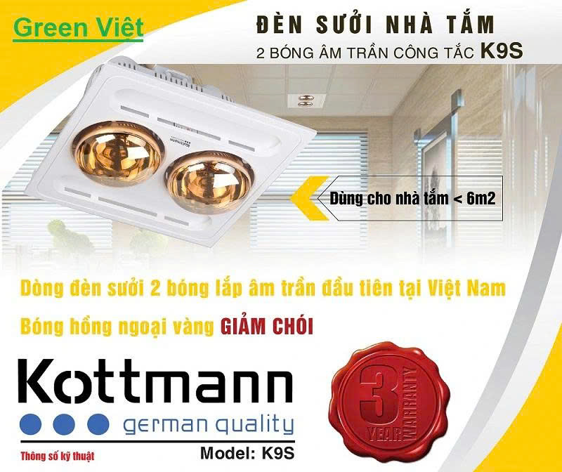 Đèn Sưởi Nhà Tắm Âm Trần K9S