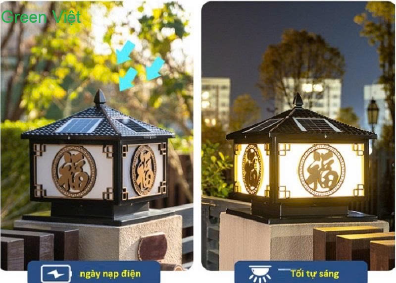Đèn trụ cổng năng lượng mặt trời KT40CM DTC102023 Chữ Phúc