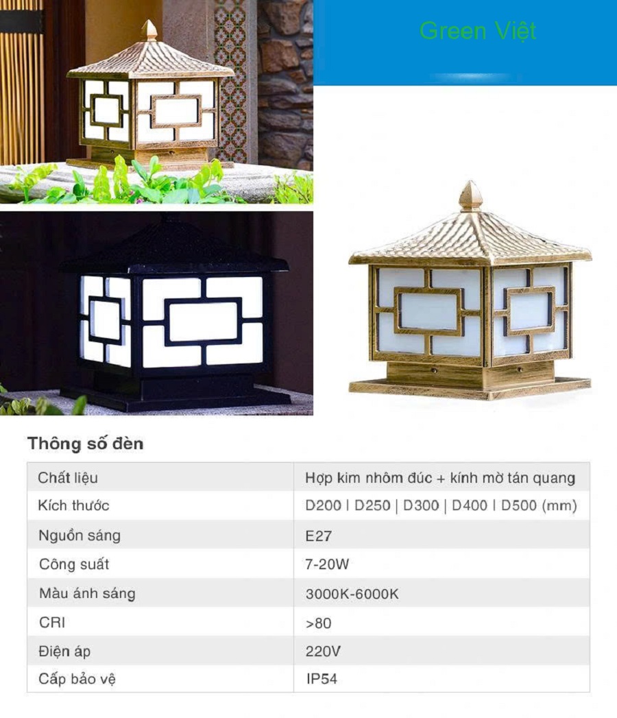 Đèn trụ Trang Trí TCDL02 20CM, 25CM, 30CM, 40CM