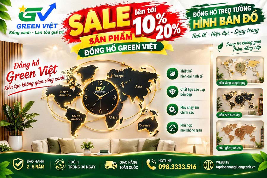 Đồng Hồ Treo Tường Hình Bản Đồ