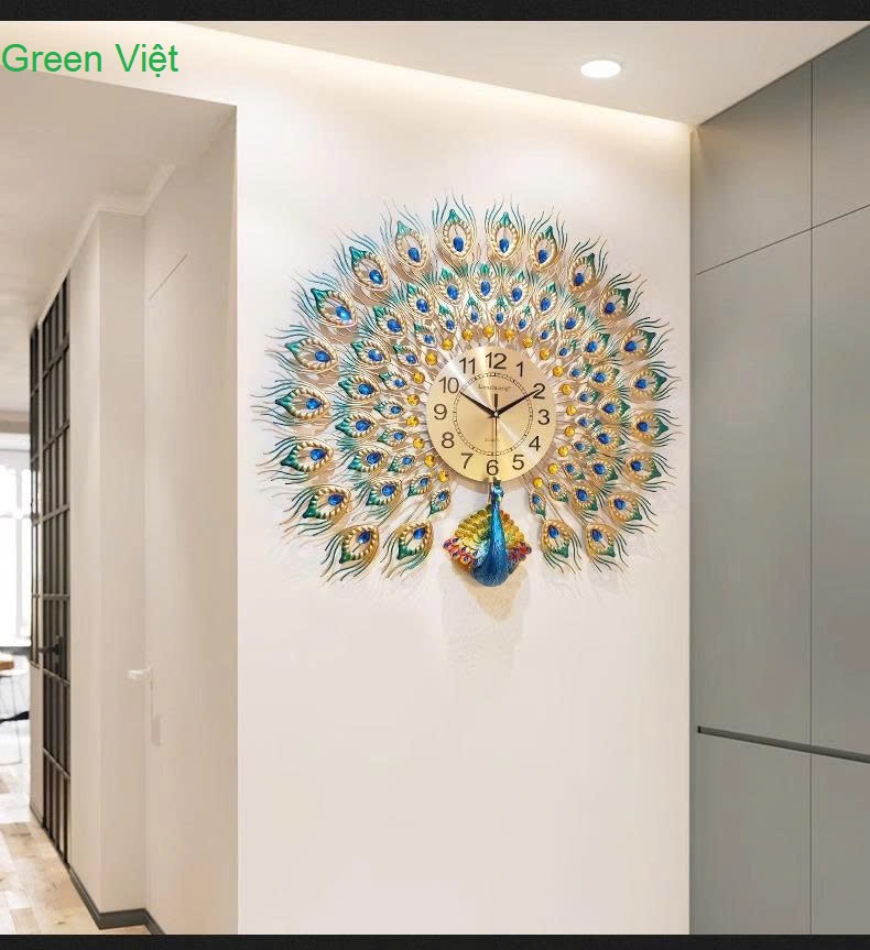 Đồng hồ treo tường nghệ thuật chim công đôi K698