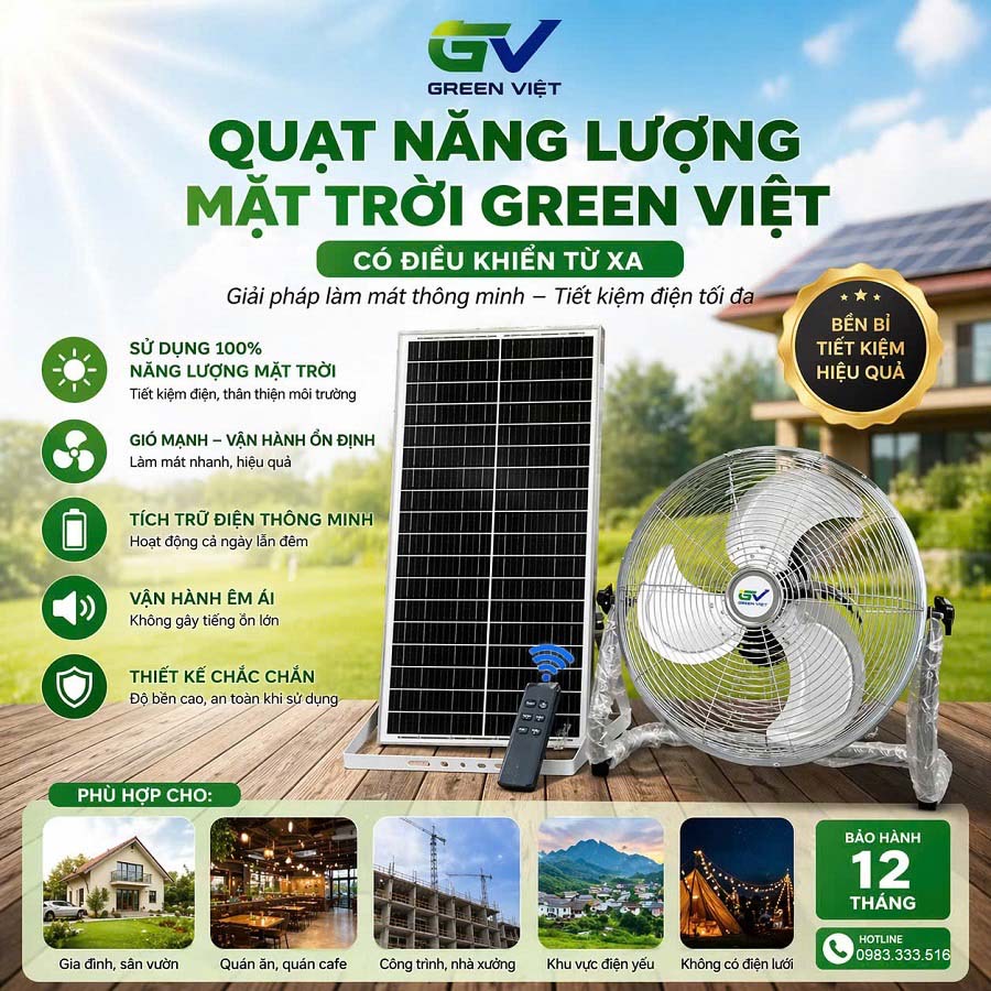 Quạt Năng Lượng Mặt Trời QTB26 Tích Điện Trên 16 Giờ