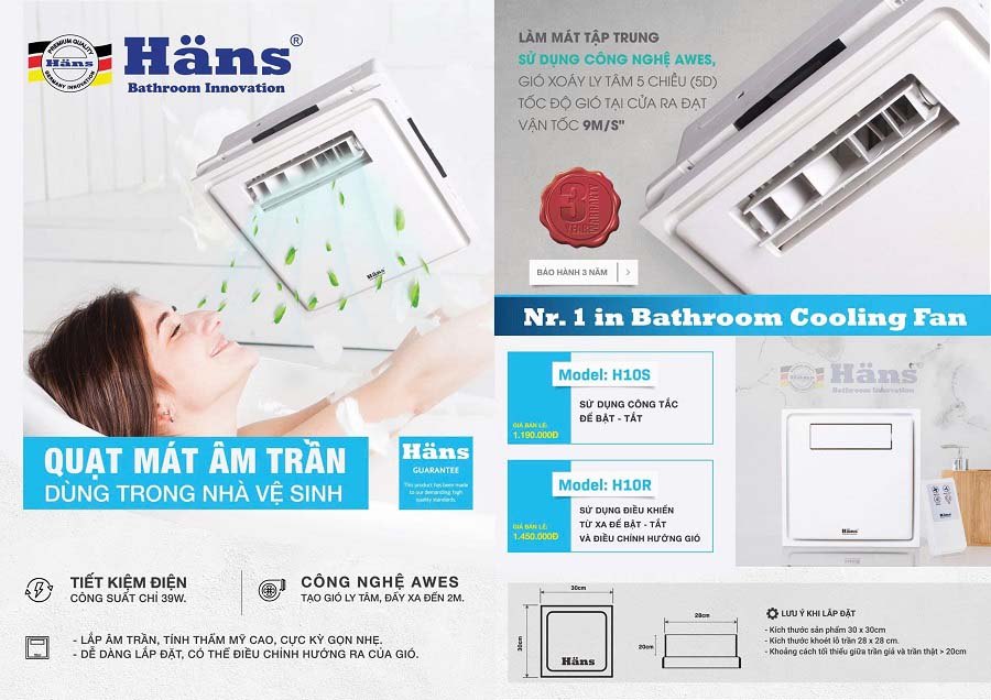 Quạt Thổi Gió Mát H10S Bếp Hoặc Nhà Vệ Sinh
