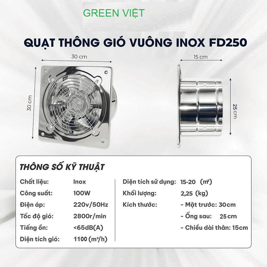 Quạt Thông Gió INox FD150, FD200, FD250, FD300 – Green Việt