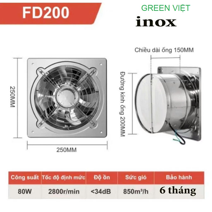 Quạt Thông Gió INox FD150, FD200, FD250, FD300 – Green Việt