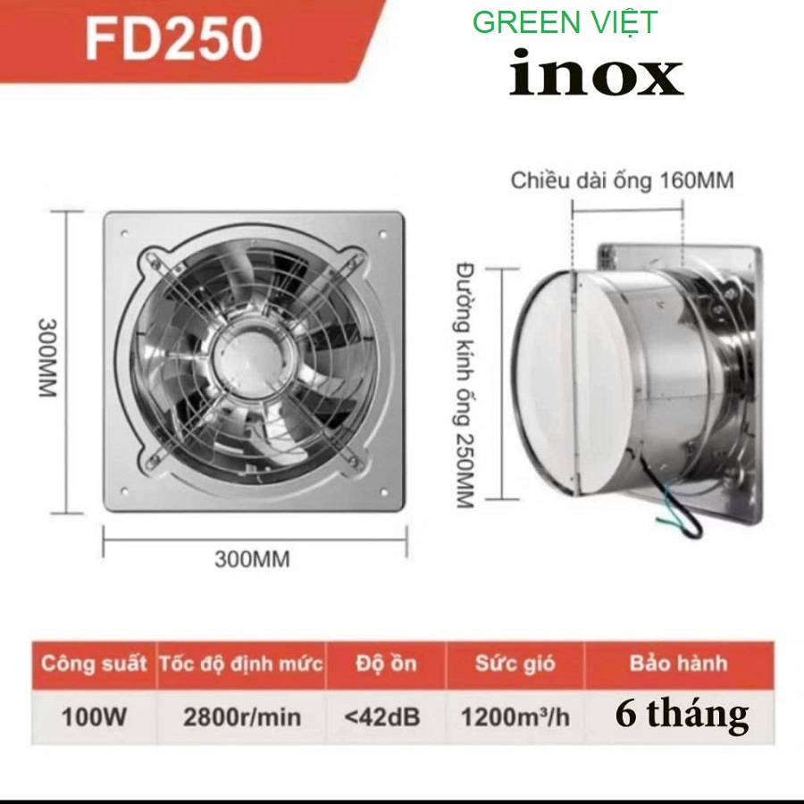 Quạt Thông Gió INox FD150, FD200, FD250, FD300 – Green Việt