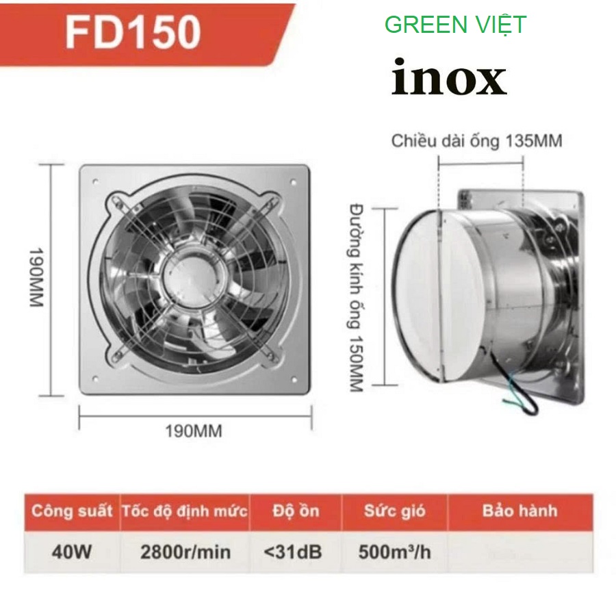 Quạt Thông Gió INox FD150, FD200, FD250, FD300 – Green Việt