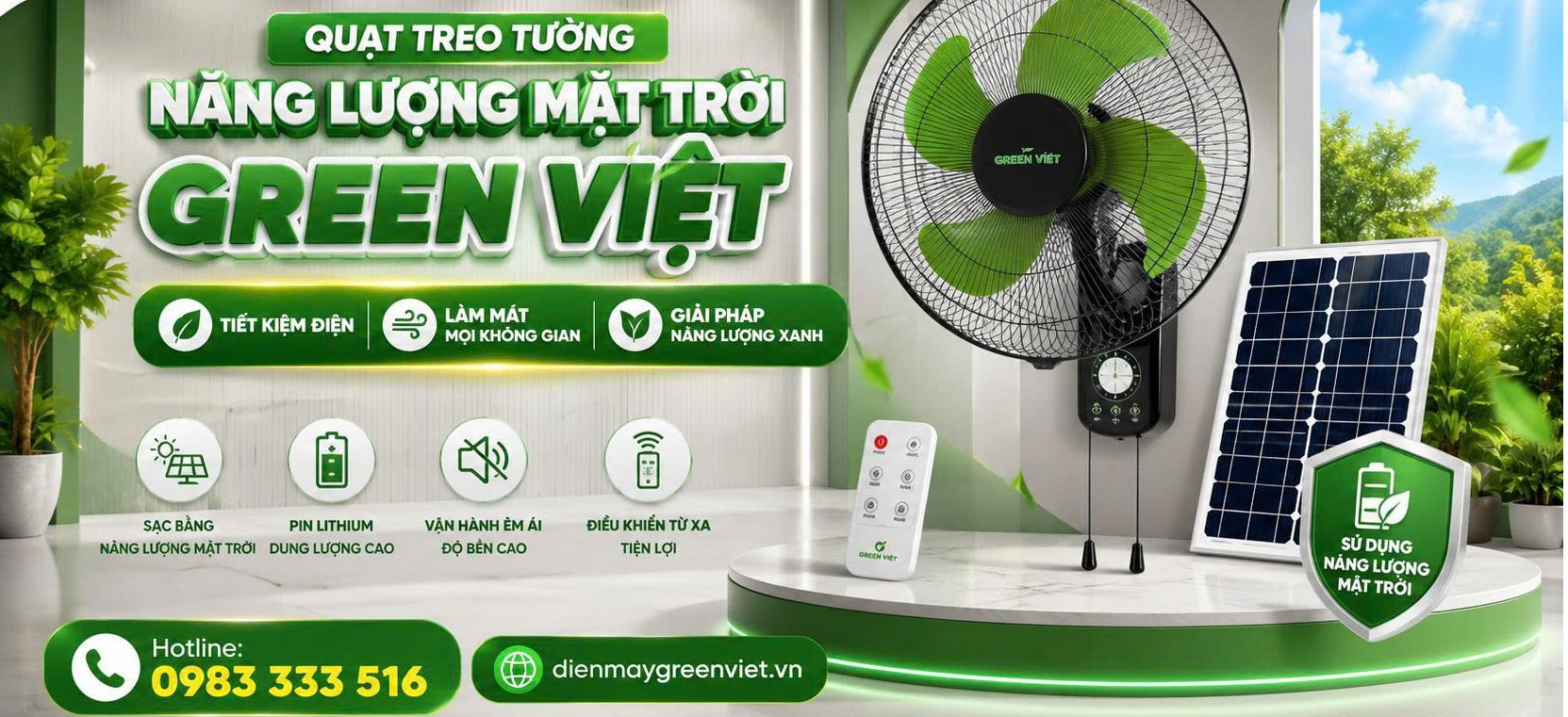 Quạt Treo Tường Năng Lượng Mặt Trời Giá Tôt 2026 Green Việt