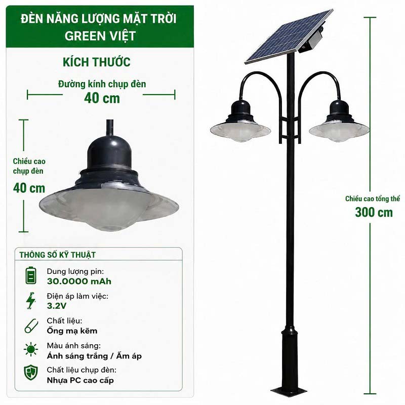 Bộ Cột Đèn Năng Lượng Mặt Trời Sân Vườn CV-1015