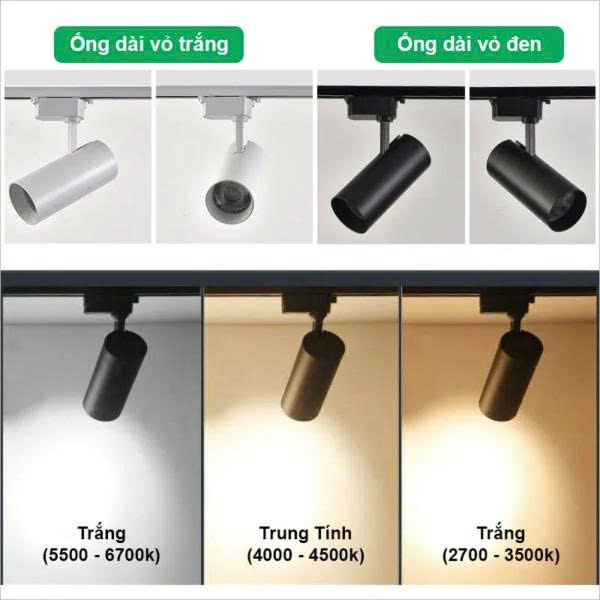 Combo Bộ Đèn Rọi Ray 360° Thanh Ray 1m + 3 Đèn 10W, 20W, 30W