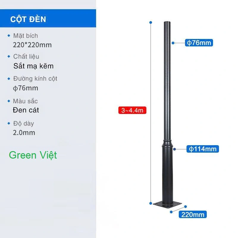 Cột đèn năng lượng mặt trời 4M lắp sân vườn, công trình tiện lợi