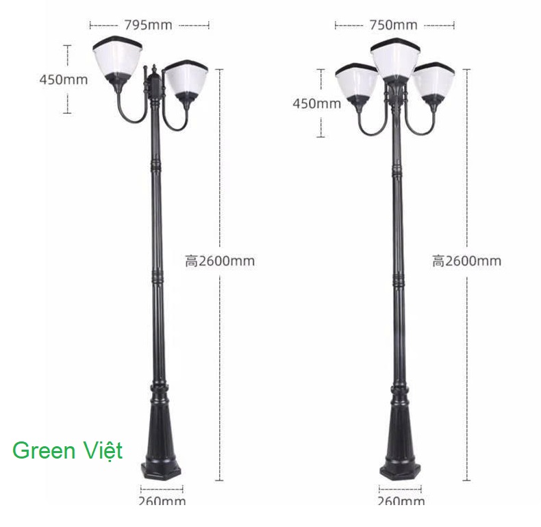 Cột Đèn Sân Vườn 3 Đầu Năng Lượng Mặt Trời LP-CV4105