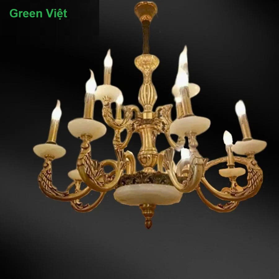 Đèn Chùm Đồng Pha Lê 12 Tay DCPL06 Nội Thất Gỗ