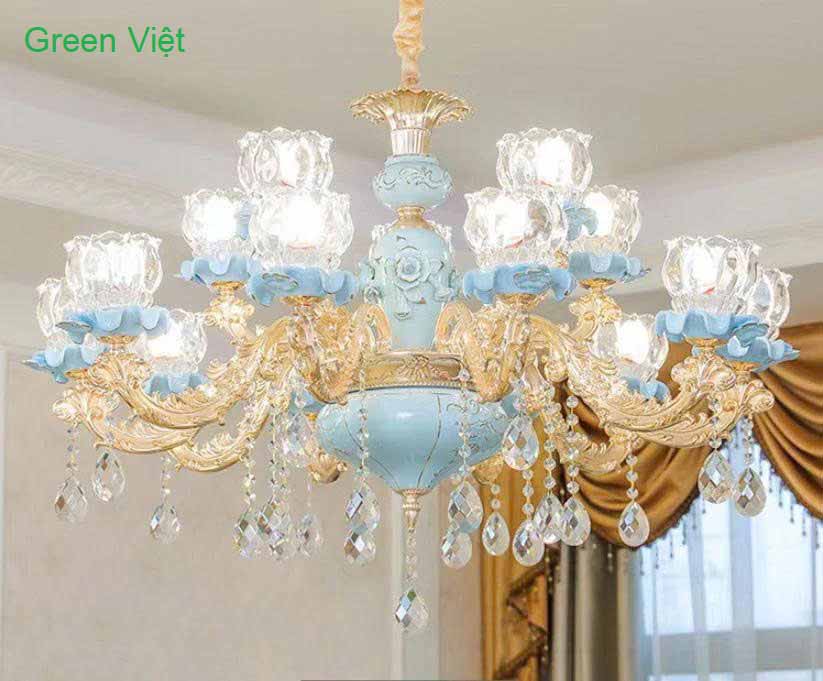 Đèn chùm lắp phòng khách GV15 Xanh Ngọc
