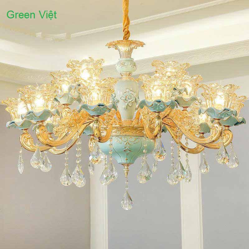 Đèn chùm lắp phòng khách GV15 Xanh Ngọc