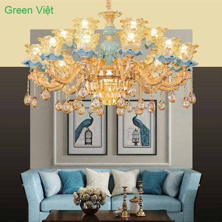 Đèn chùm lắp phòng khách GV15 Xanh Ngọc