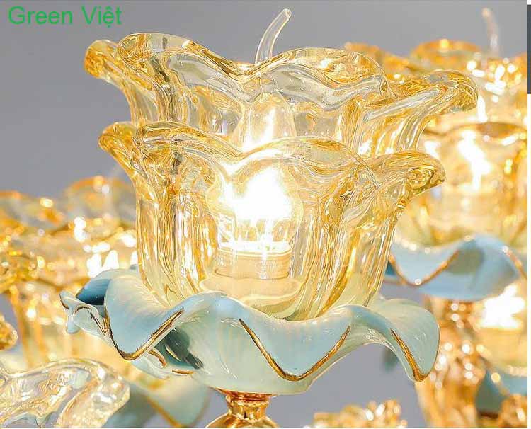 Đèn chùm lắp phòng khách GV15 Xanh Ngọc