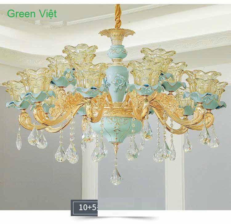 Đèn chùm lắp phòng khách GV15 Xanh Ngọc