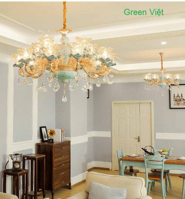 Đèn chùm lắp phòng khách GV15 Xanh Ngọc