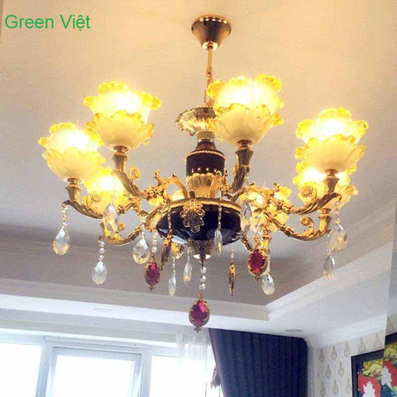 Đèn Chùm Pha Lê CCP-6077-8-G(8Tay) cao Cấp Green Việt