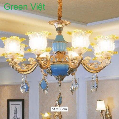Đèn Chùm Pha Lê CCP-6077-8-G(8Tay) cao Cấp Green Việt