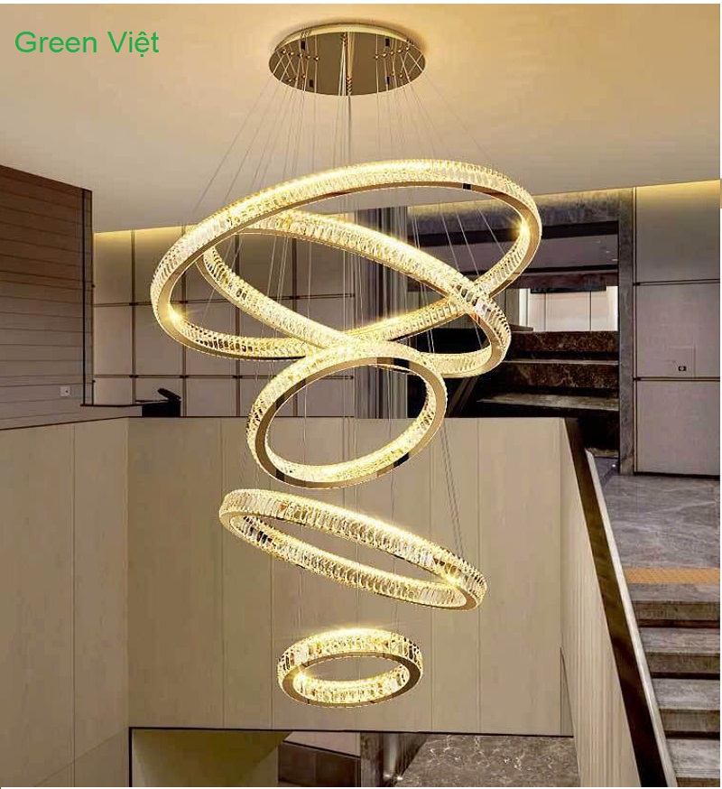 Đèn chùm thông tầng 5 vòng DCPLQ05 trang trí phi lê