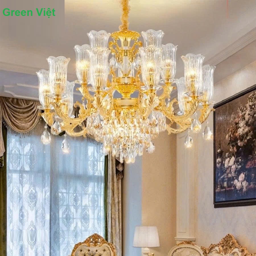 Đèn chùm trang trí cao cấp 18 tay DCG018 lắp khách sạn nhà hàng