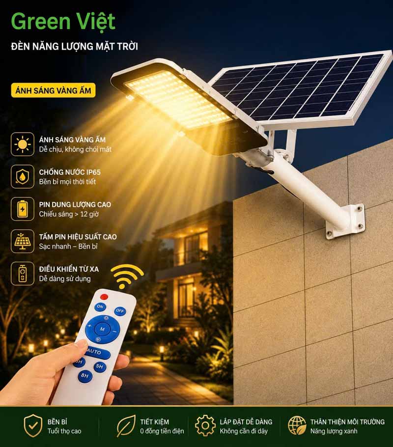 Đèn Năng Lượng Mặt Trời Ánh Sáng Vàng