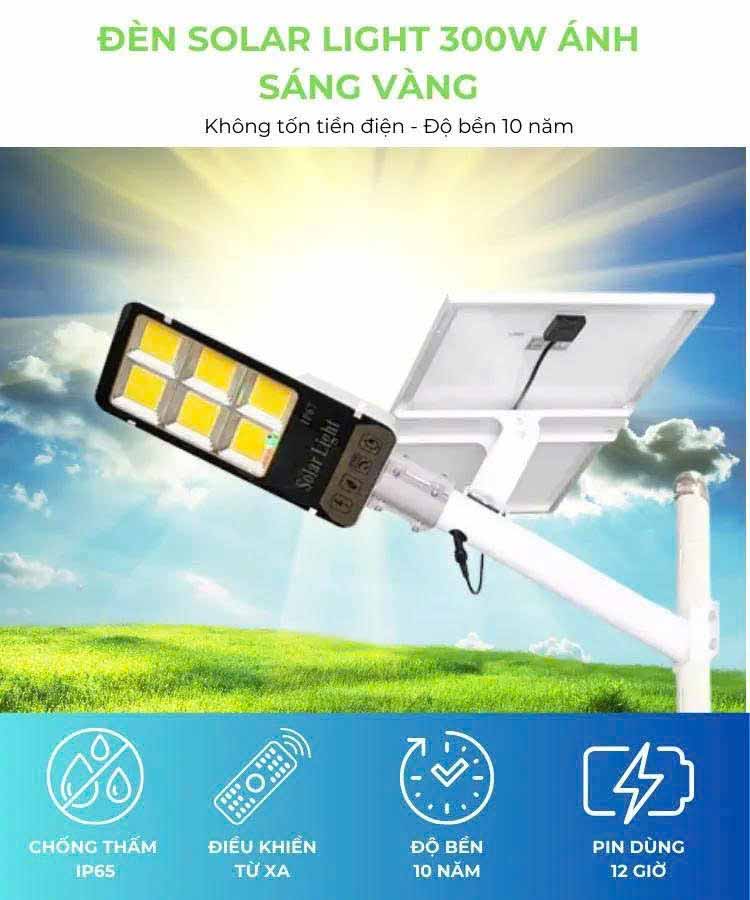Đèn đường năng lượng mặt trời ánh sáng vàng 300w