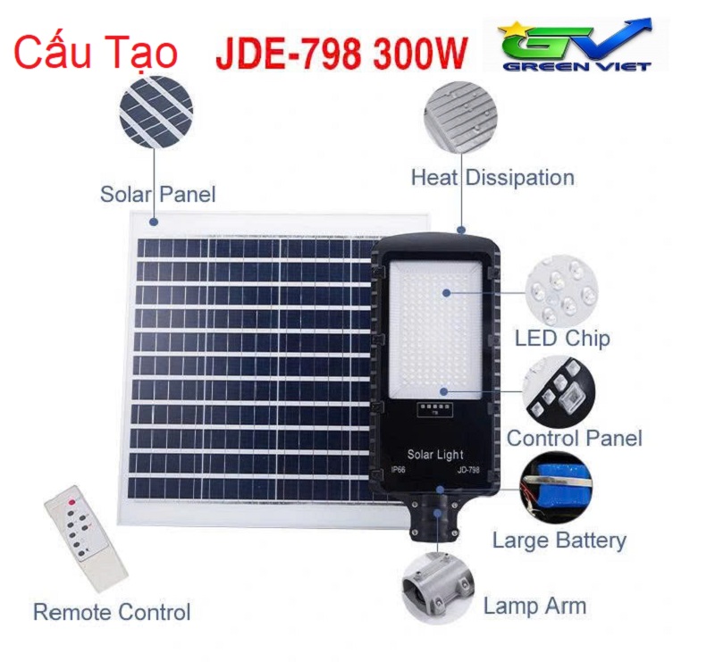 Đèn đường năng lượng mặt trời Jindian 300W JD-798
