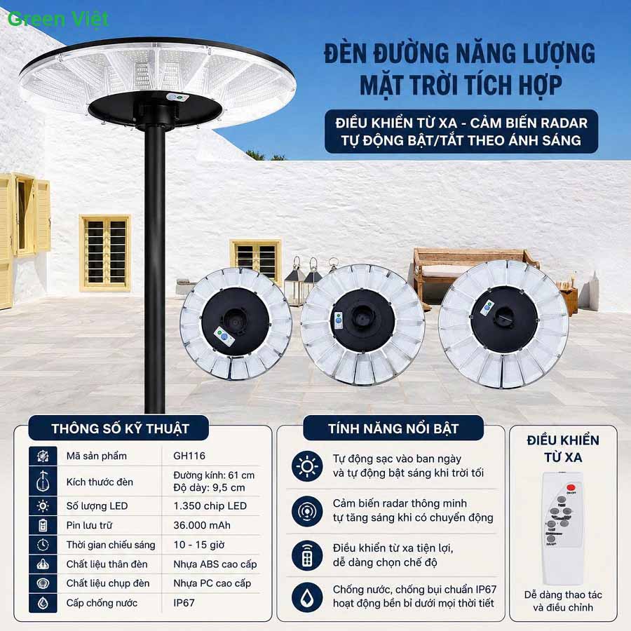 Đèn đường và sân vườn năng lượng mặt trời UFO 1000W