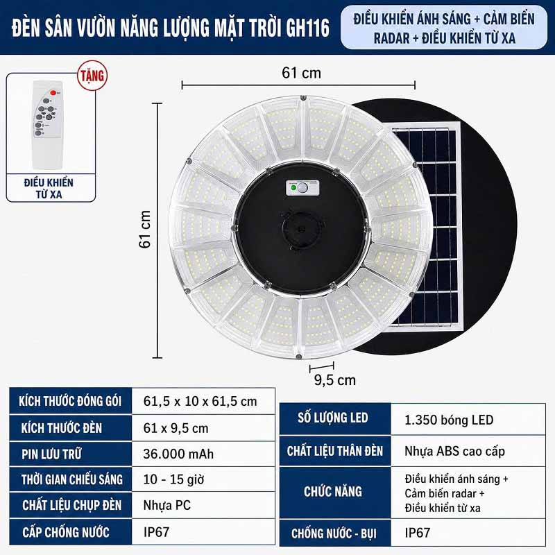 Đèn đường và sân vườn năng lượng mặt trời UFO 1000W