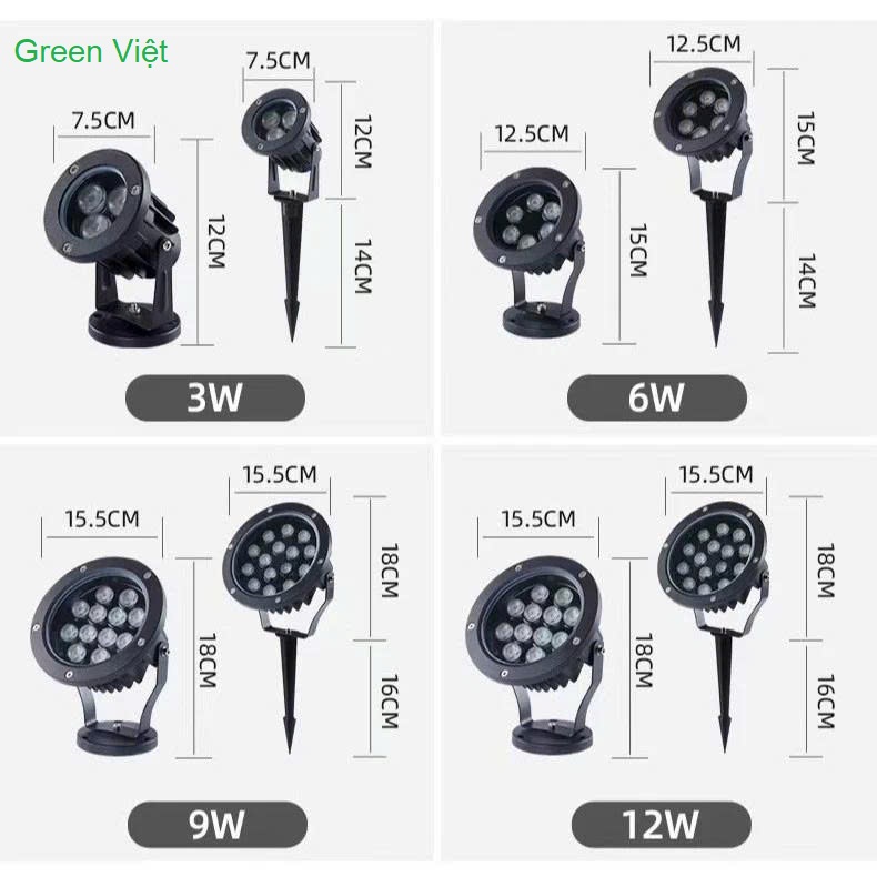 Đèn LED Chiếu Cây 220V Đủ Công Suất 6W, 9W, 12W, 18W, 24W, 36W